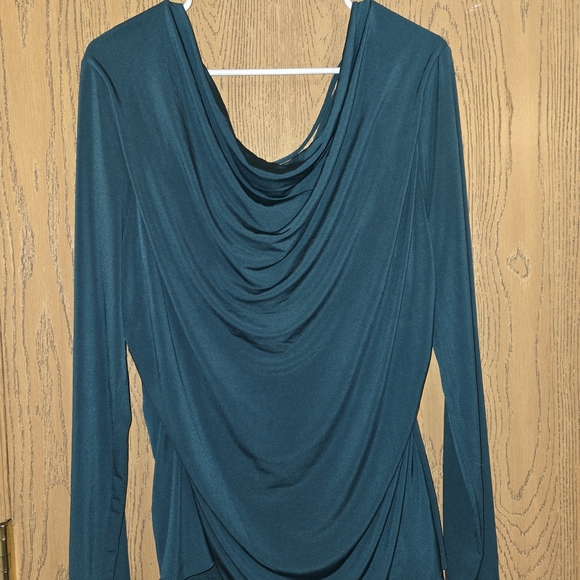 Fortune + Ivy Tops - Elegant Green Drape Neck Women's Blouse